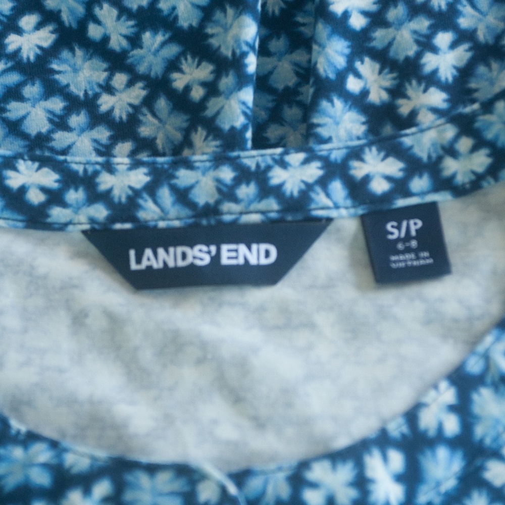 NWT Lands' End Blue Floral Tie Waist Casual Stretch Dress - Picture 2 of 9